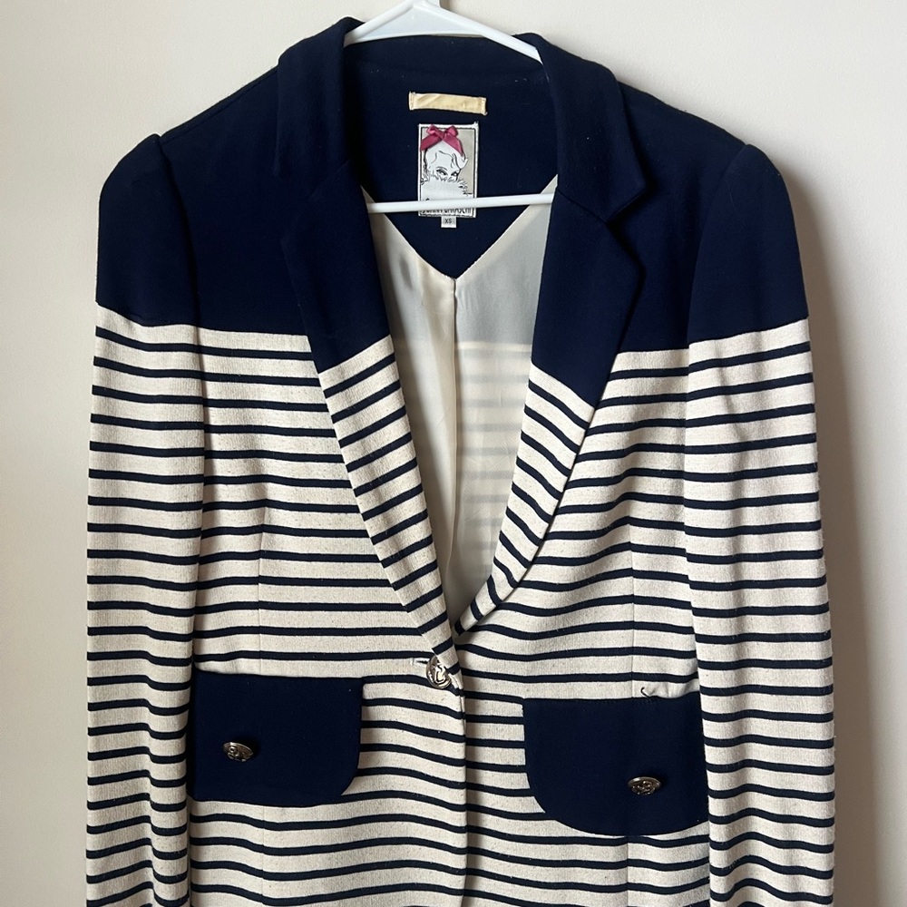 Navy and White Striped Women's Blazer